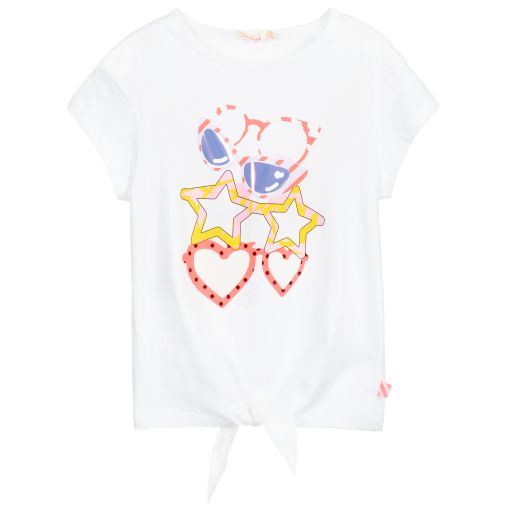 Billieblush-Weißes Baumwoll-T-Shirt mit Brillen | Childrensalon Outlet