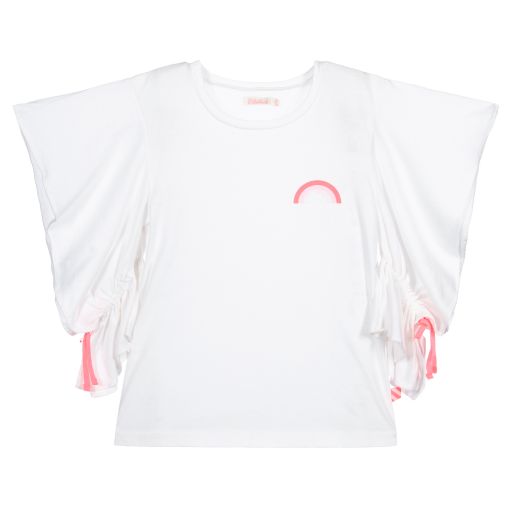 Billieblush-White Cotton Ruffle T-Shirt | Childrensalon Outlet