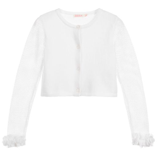 Billieblush-White Knitted Cotton Cardigan | Childrensalon Outlet