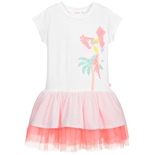 Billieblush-White & Neon Pink Jersey Dress | Childrensalon Outlet