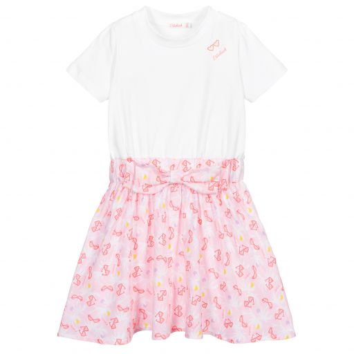 Billieblush-Kleid mit Sonnenbrillen in Weiß und Rosa | Childrensalon Outlet