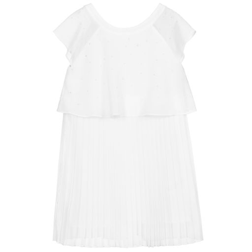 Billieblush-White Pleated Chiffon Dress | Childrensalon Outlet