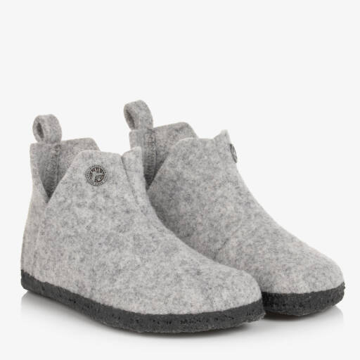 Birkenstock-Boys Grey Felt Ankle Slippers | Childrensalon Outlet