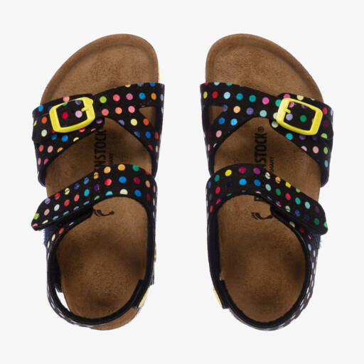 Birkenstock-صندل قماش منقط لون أسود للبنات | Childrensalon Outlet