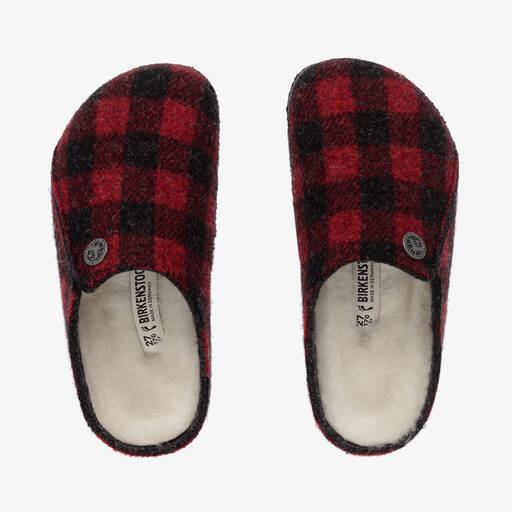 Birkenstock-Red Check Wool Lined Slippers | Childrensalon Outlet