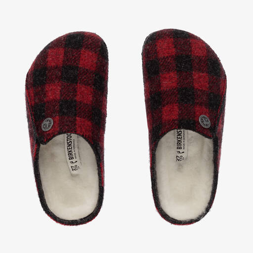 Birkenstock-Red Check Wool Lined Slippers | Childrensalon Outlet