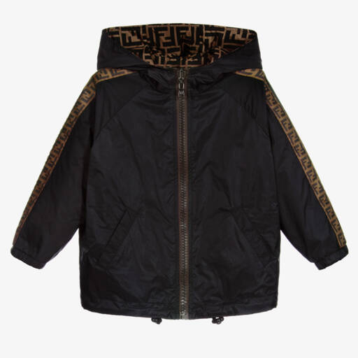 Fendi-Black Reversible FF Windbreaker Jacket | Childrensalon Outlet
