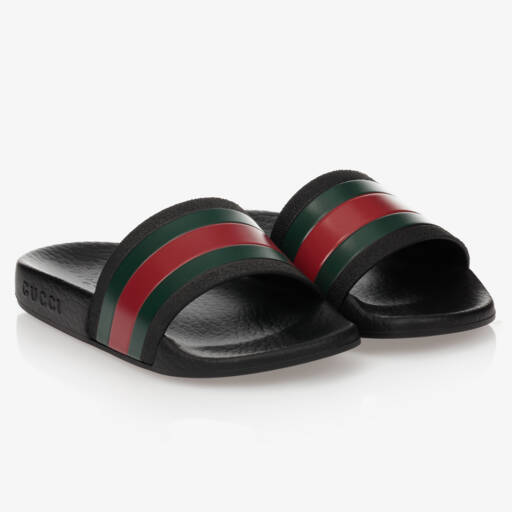Gucci-Black Rubber Web Sliders | Childrensalon Outlet