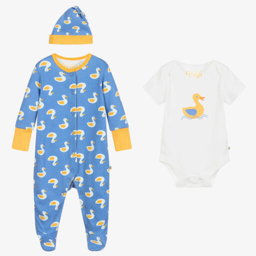 Frugi-Blue Organic Cotton Babysuit Set | Childrensalon Outlet
