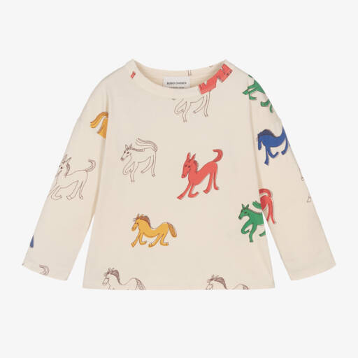 Bobo Choses-Girls Ivory Horse Print Long Top | Childrensalon Outlet