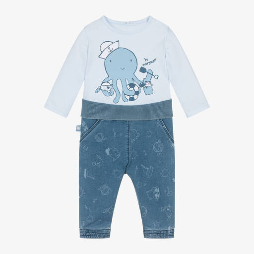 Boboli-Baby Boys Blue Denim Trousers Set | Childrensalon Outlet