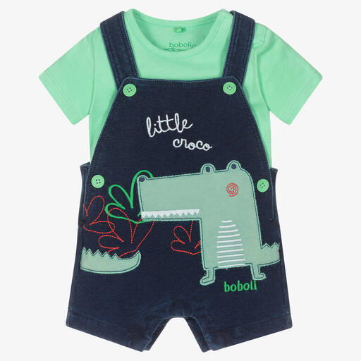 Boboli-Baby Boys Blue & Green Dungarees Set | Childrensalon Outlet