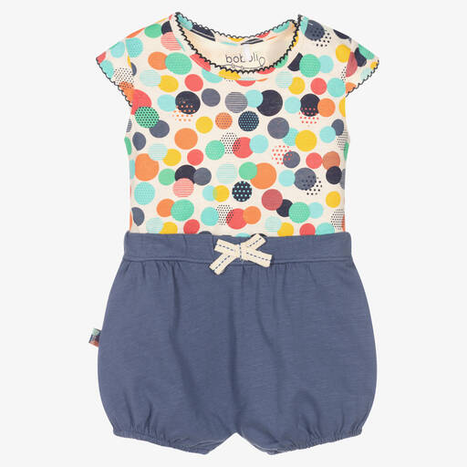 Boboli-Baby Girls Blue Geometric Cotton Shorts Set | Childrensalon Outlet