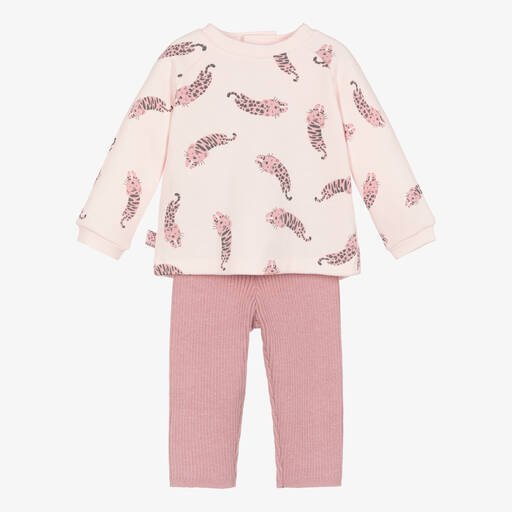 Boboli-Baby Girls Pink Cotton Cat Trouser Set | Childrensalon Outlet