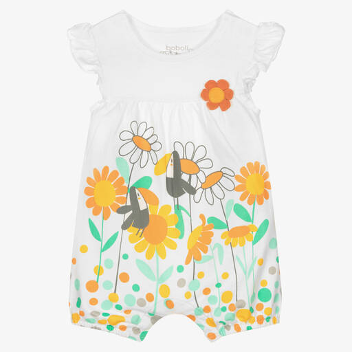 Boboli-Baby Girls White Cotton Floral Shortie | Childrensalon Outlet