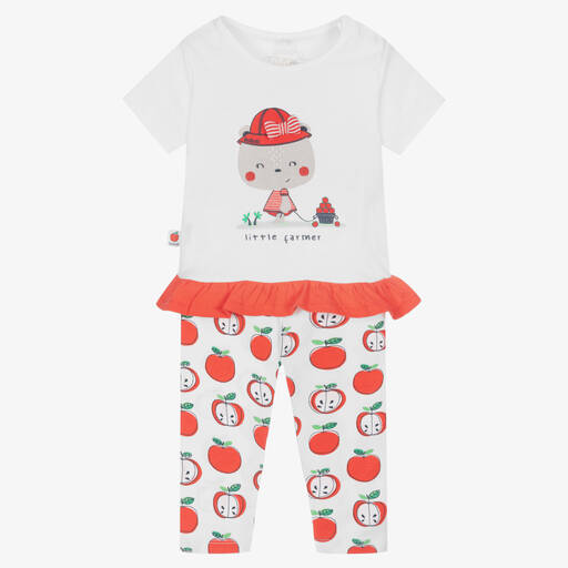 Boboli-Baby-Apfel-Leggings-Set in Weiß-Rot | Childrensalon Outlet