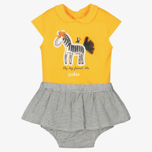 Boboli-طقم تنورة قطن لون أصفر ورمادي للمولودات | Childrensalon Outlet