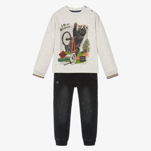 Boboli-Ensemble pantalon noir gris Garçon  | Childrensalon Outlet