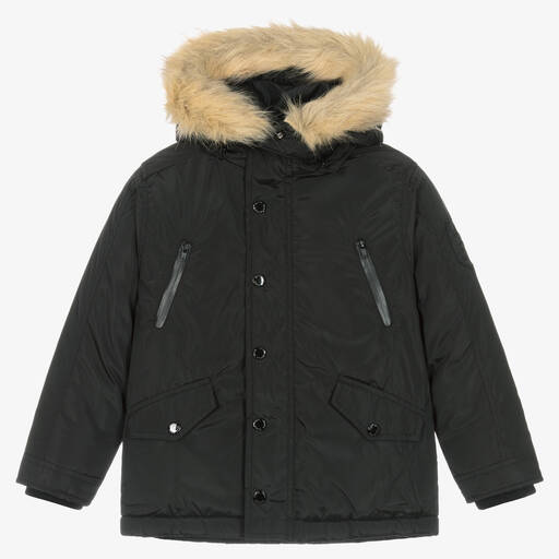 Boboli-Черное пальто с капюшоном | Childrensalon Outlet