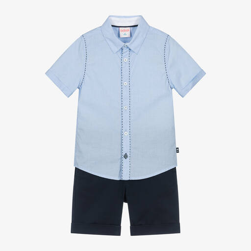 Boboli-طقم شورت وقميص قطن لون أزرق للأولاد | Childrensalon Outlet