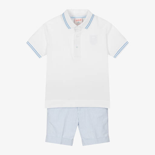 Boboli-Boys Blue Striped Cotton Shorts Set | Childrensalon Outlet