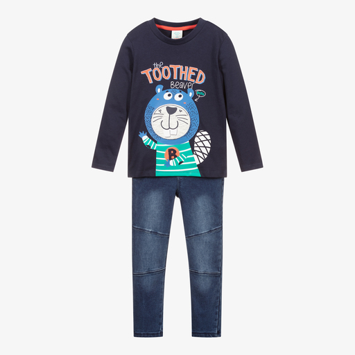 Boboli-طقم جينز وتوب قطن لون أزرق للأولاد | Childrensalon Outlet