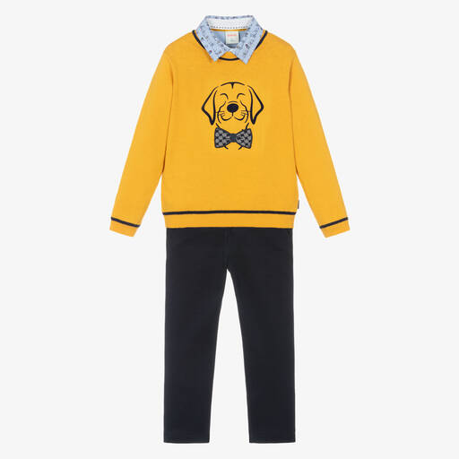 Boboli-Желто-синий комплект с брюками из хлопка | Childrensalon Outlet