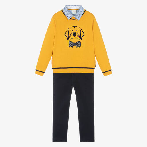 Boboli-طقم بنطلون قطن لون كحلي وأصفر للأولاد | Childrensalon Outlet