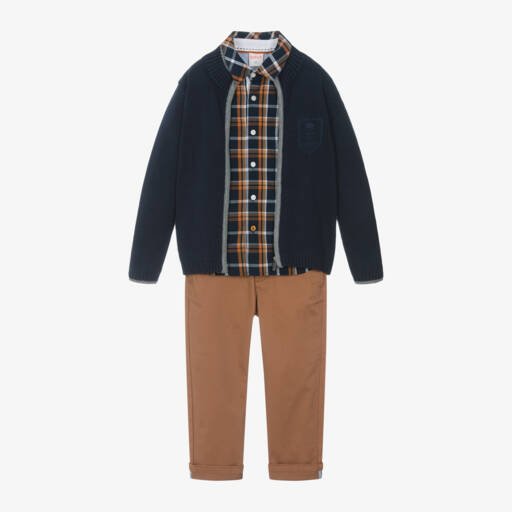 Boboli-Boys Chestnut & Navy Trouser Ensemble | Childrensalon Outlet