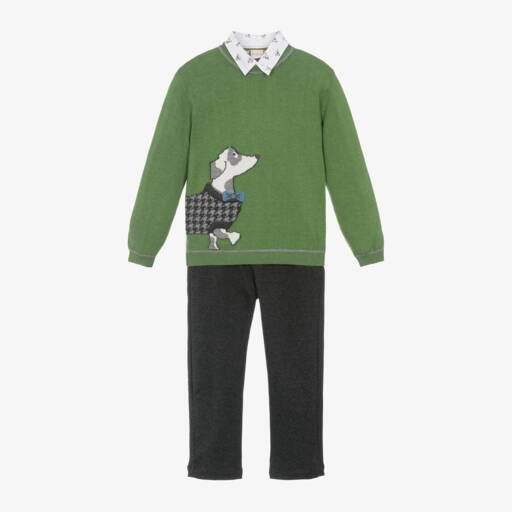 Boboli-Boys Dog Motif Trouser Ensemble | Childrensalon Outlet