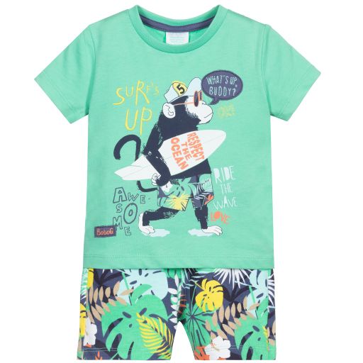 Boboli-Boys Green Cotton Shorts Set | Childrensalon Outlet