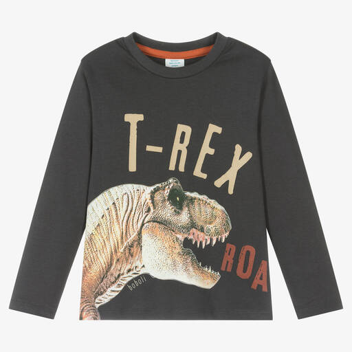 Boboli-Boys Grey Cotton Dinosaur Top | Childrensalon Outlet