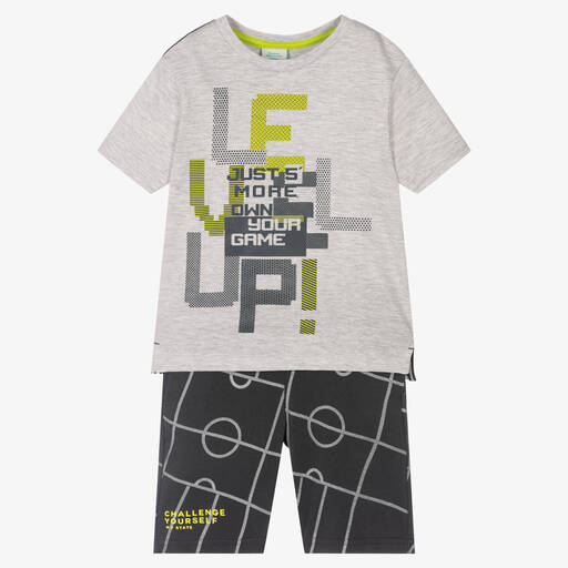 Boboli-Boys Grey Cotton Top & Shorts Set | Childrensalon Outlet
