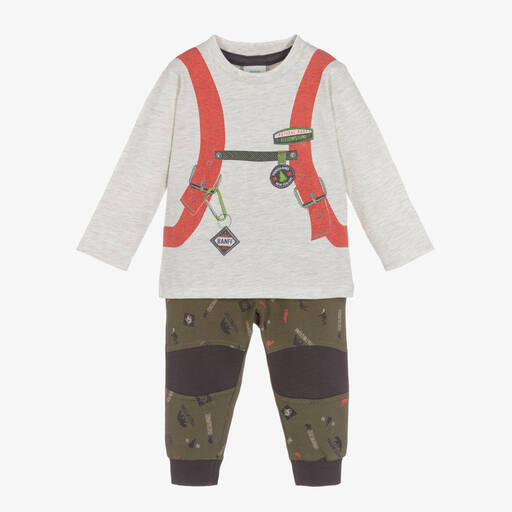 Boboli-طقم بنطلون قطن لون رمادي وأخضر للأولاد | Childrensalon Outlet