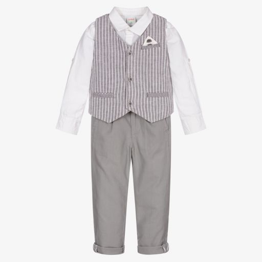Boboli-Boys Grey Linen Trouser Set  | Childrensalon Outlet