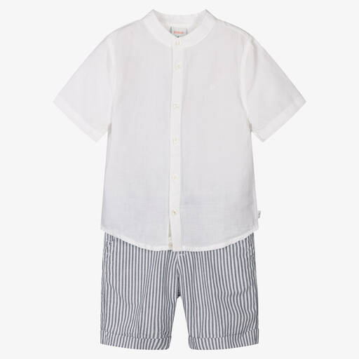 Boboli-Серая рубашка и шорты из хлопка в полоску | Childrensalon Outlet