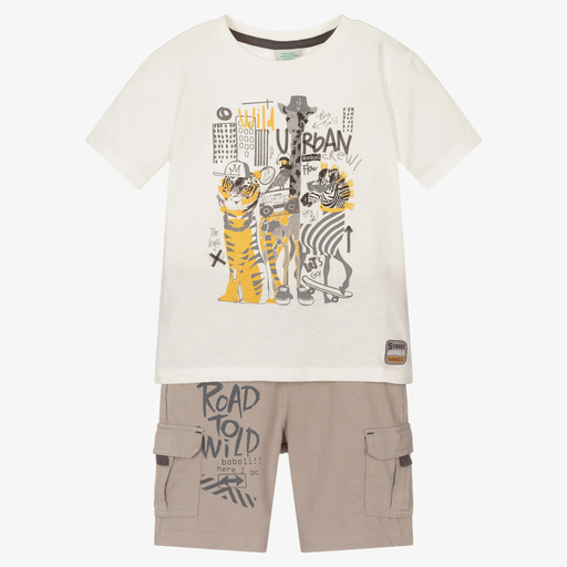 Boboli-Boys Ivory & Beige Shorts Set  | Childrensalon Outlet