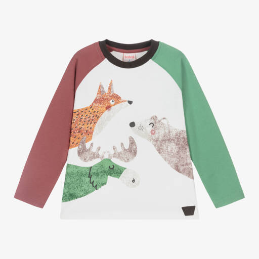 Boboli-Boys Ivory Colourblock Cotton Shirt | Childrensalon Outlet