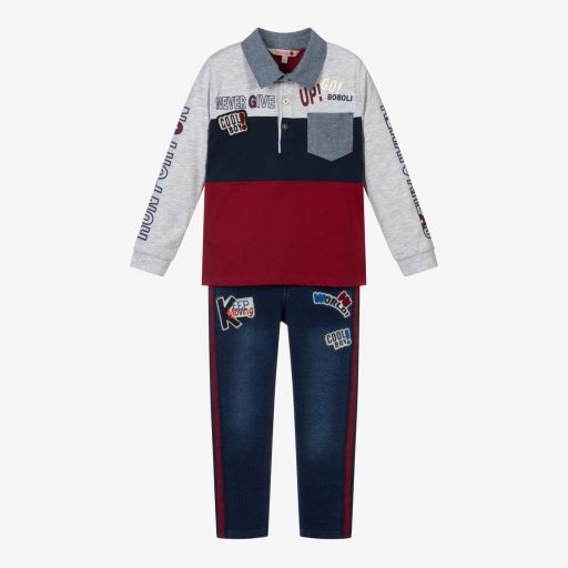 Boboli-Boys Red & Blue Jeans Set | Childrensalon Outlet