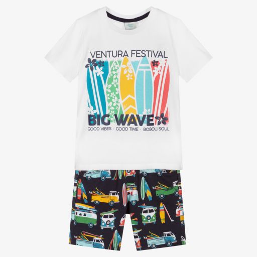 Boboli-Boys White & Blue Shorts Set | Childrensalon Outlet
