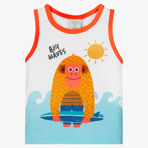 Boboli-Boys White Cotton Monkey Vest Top | Childrensalon Outlet