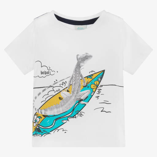 Boboli-Boys White Lizard Print T-Shirt | Childrensalon Outlet