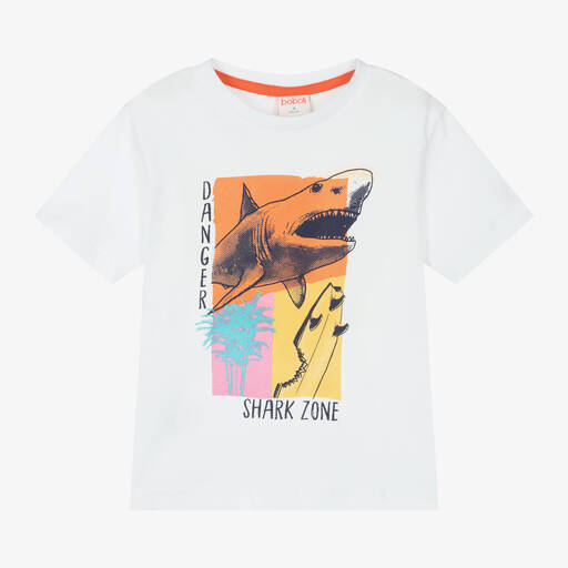 Boboli-Boys White Shark Cotton T-Shirt | Childrensalon Outlet