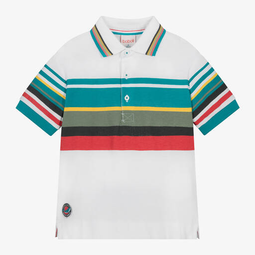 Boboli-Boys White Striped Polo Shirt | Childrensalon Outlet