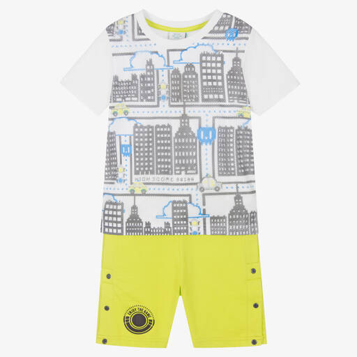 Boboli-طقم شورت قطن لون أبيض وأخضر للأولاد | Childrensalon Outlet