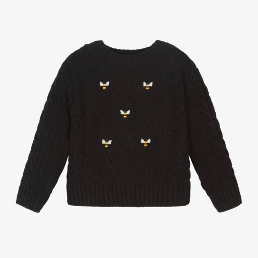 Boboli-Girls Black Bee Cable Knit Jumper | Childrensalon Outlet