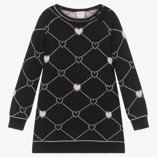 Boboli-Черное трикотажное платье с сердечками | Childrensalon Outlet