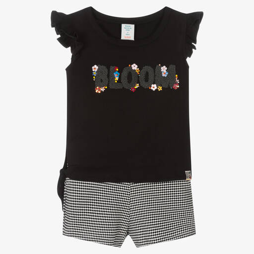 Boboli-Girls Black Cotton Shorts Set | Childrensalon Outlet