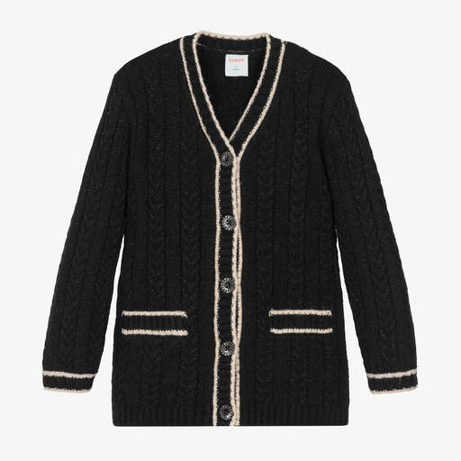 Boboli-Длинный черный вязаный кардиган | Childrensalon Outlet