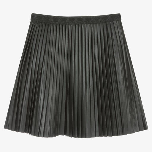 Boboli-Girls Black Pleated Faux Leather Skirt | Childrensalon Outlet